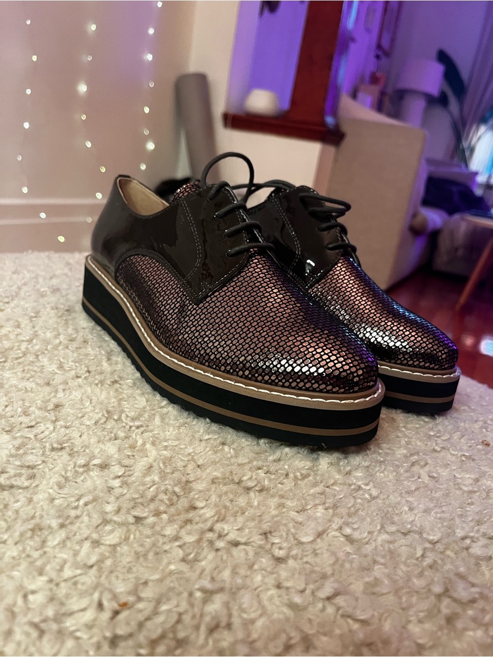 Emilie Karston Derby shoes Women's Metallic Black Lace-Up Platform Flats